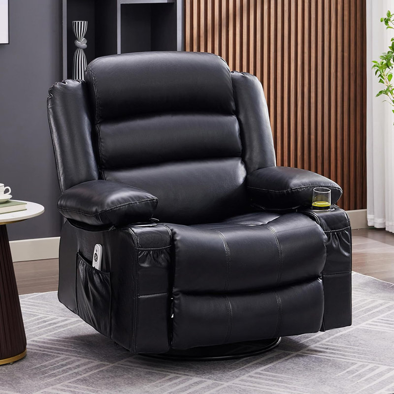 Fauteuil inclinable de massage avec chaleur, pivotant à 360 ° et fonction berçante, fauteuil inclinable surdimensionné avec porte-gobelets et port de charge USB pour une détente ultime