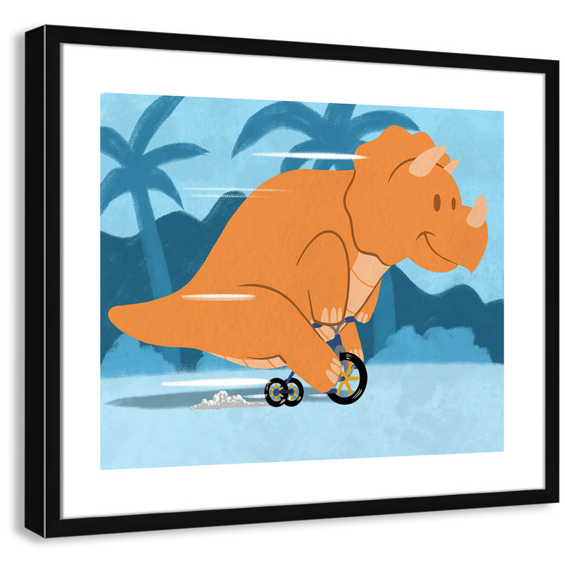 «Riding Dino 2», impression sur papier, H 20,5 po x l 24,5 po x P 1,18 po, Encadré de boîte noir