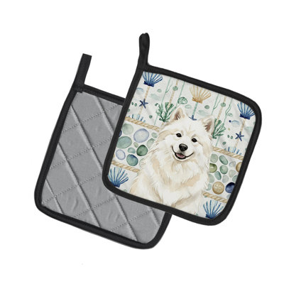 Cream Samoyed Coastal Sea Glass Pair of Pot Holders