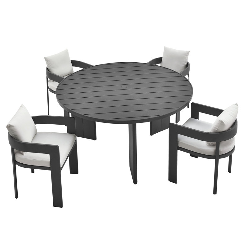 Tahoe 5-Piece Outdoor Patio Aluminum Dining Set In Gray White, White