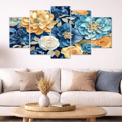 Electric Flower Blossom Gardens In Paris I - Abstract Flowers Wall Art Print 5 Panel