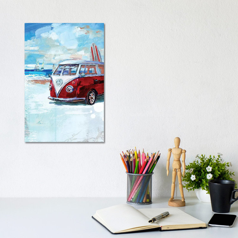 Red Camper Van by Harrison Ripley - Wrapped Canvas Painting, 20.32 cm H x 30.48 cm W