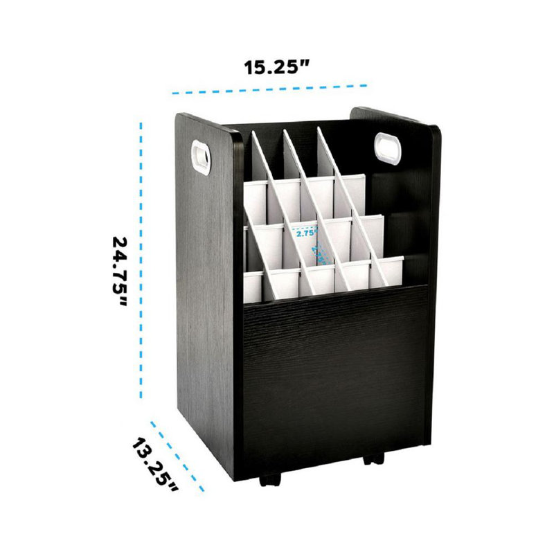 20-Compartment Mobile Rolling Blueprint Roll Storage Organizer 15.25 in. W Vertical File Cabinet, Black