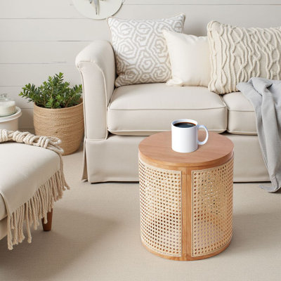 Table d'appoint en bois d'hévéa massif 17,8 po - Table d'appoint ronde naturelle (table de bout minimaliste)