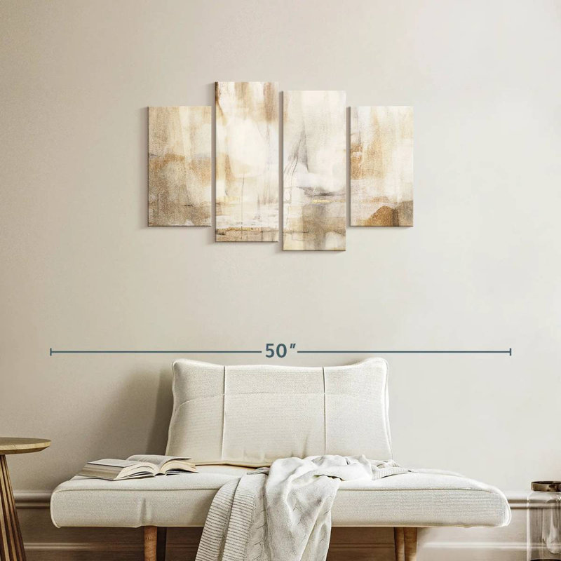Avery neutre beige abstrait Polyptych, H 22 po x l 36 po
