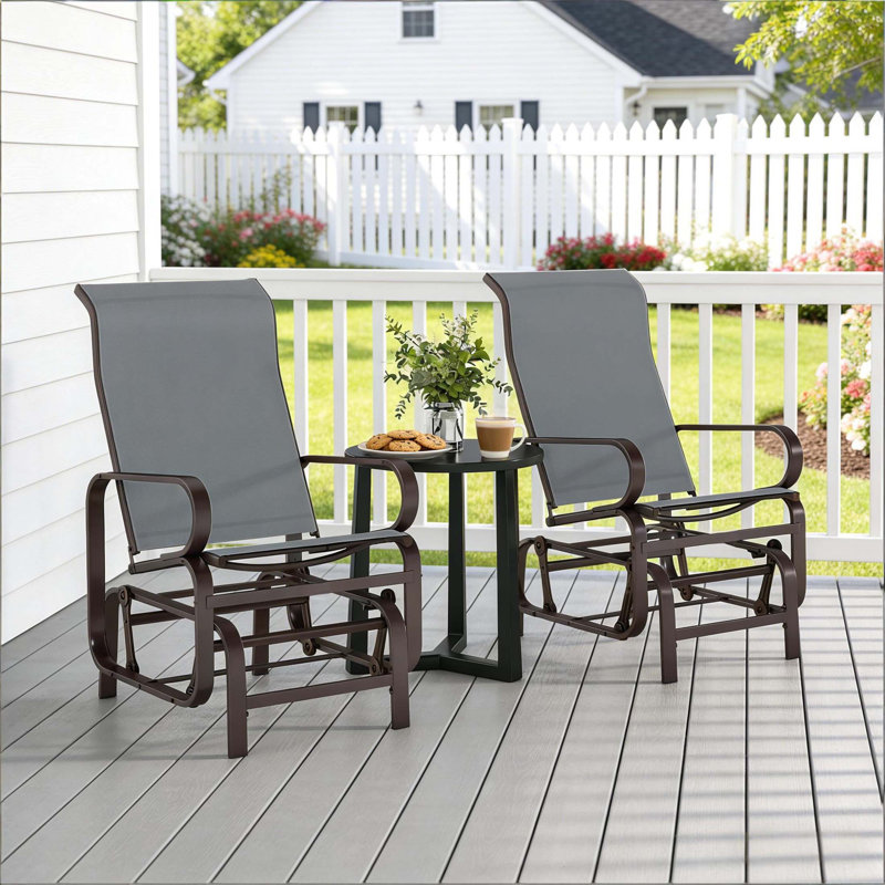 Cozy Gliding Lounger Chair, Outdoor Rockers Set Of 2 With Ergonomic Design And Weather-Resistant Mesh For Year-Round Comfort