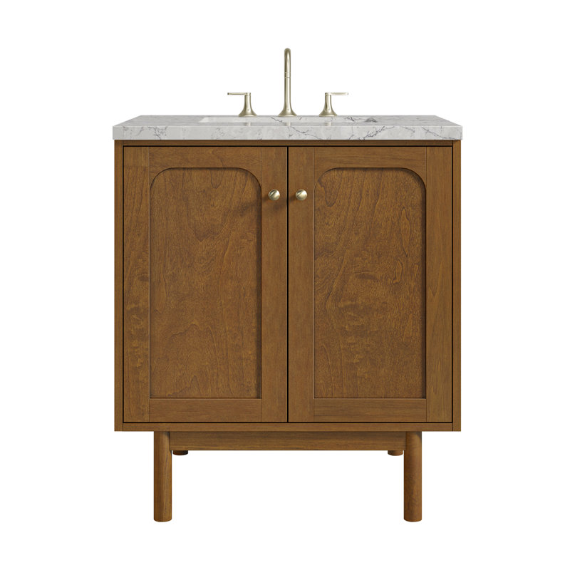 Laurent 30" Single Bathroom Vanity Set, Eternal Jasmine Pearl, 8" Widespread, Honey Brown