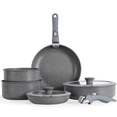 9-Piece Ceramic Non-Stick Cookware Set with Removable Handles