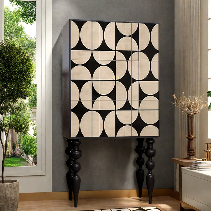 Double-door geometric pattern accent cabinet