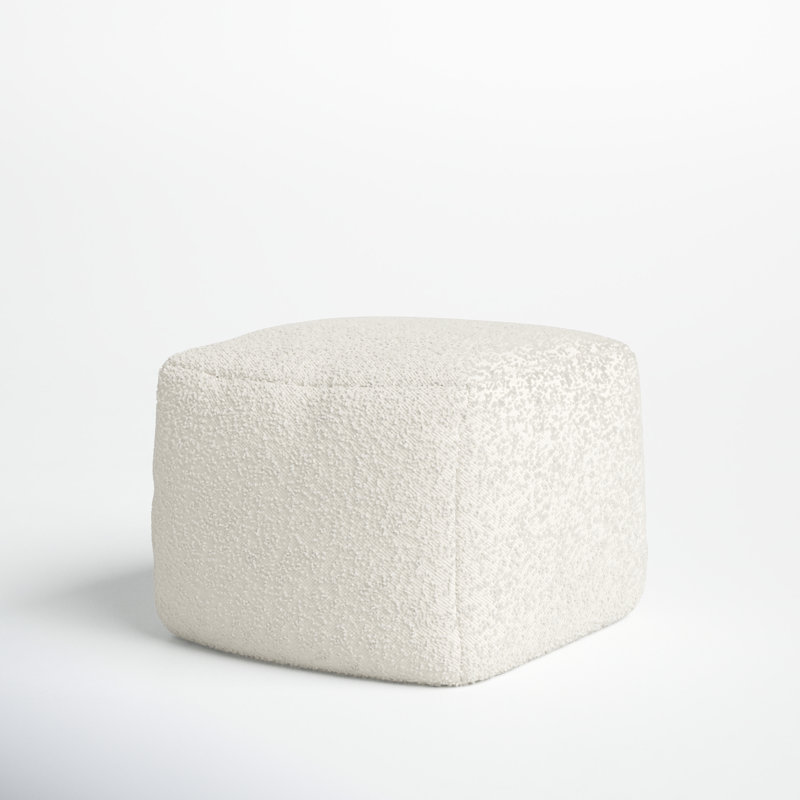 Ivory Boucle Upholstered Modern Square Pouf