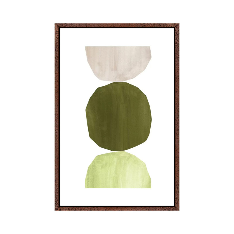 Green Tone Shapes 1 Piece Painting on Canvas, 66.04cm H x 45.72cm W x 3.81cm D, Classic Brown Wood Framed