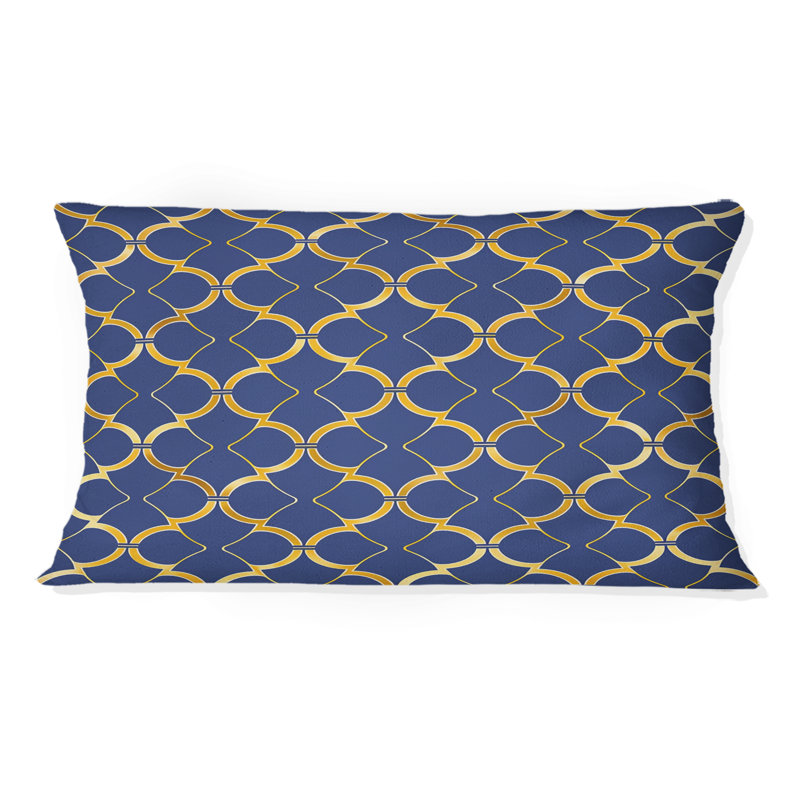Coussin lombaire moderne bleu doré et quadrilobe I