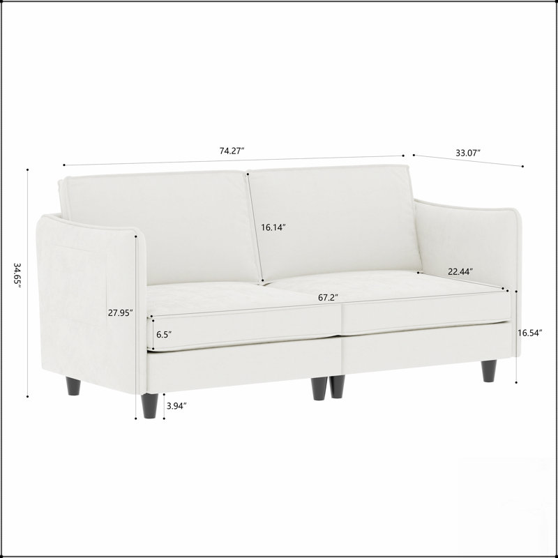 74.27'' Mid-Century Modern Loveseat Sofa, Comfortable 2-Seater Couch For Small Spaces, Apartment, And Office, Beige