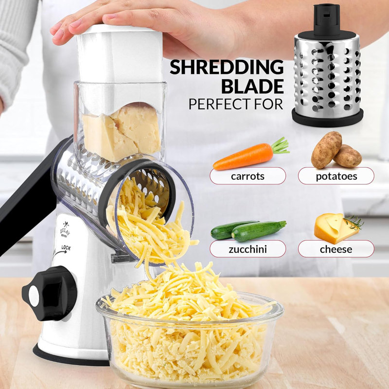  Zulay Kitchen Manual Rotary Cheese Grater With 3 Interchangeable Blades