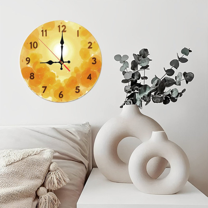 Orange Yellow Clock Face Sun Bubbles