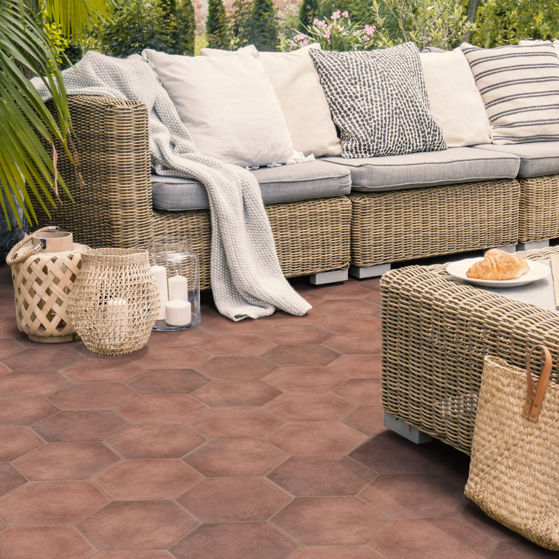 Matter Hex 7.88" x 9" Porcelain Stone Look Floor and Wall Tile, Red