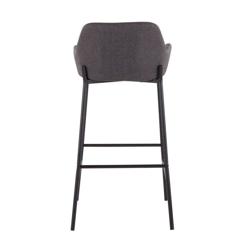 Daniella Industrial Fixed-Height Bar Stool in Black Metal and Charcoal Fabric by LumiSource - Set of 2, Black, Black