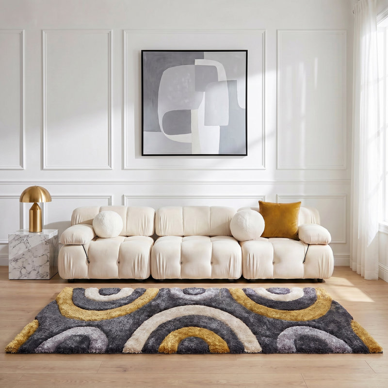 Tapis abstrait gris / jaune Thionville, Rectangle 5 pi x 7 pi