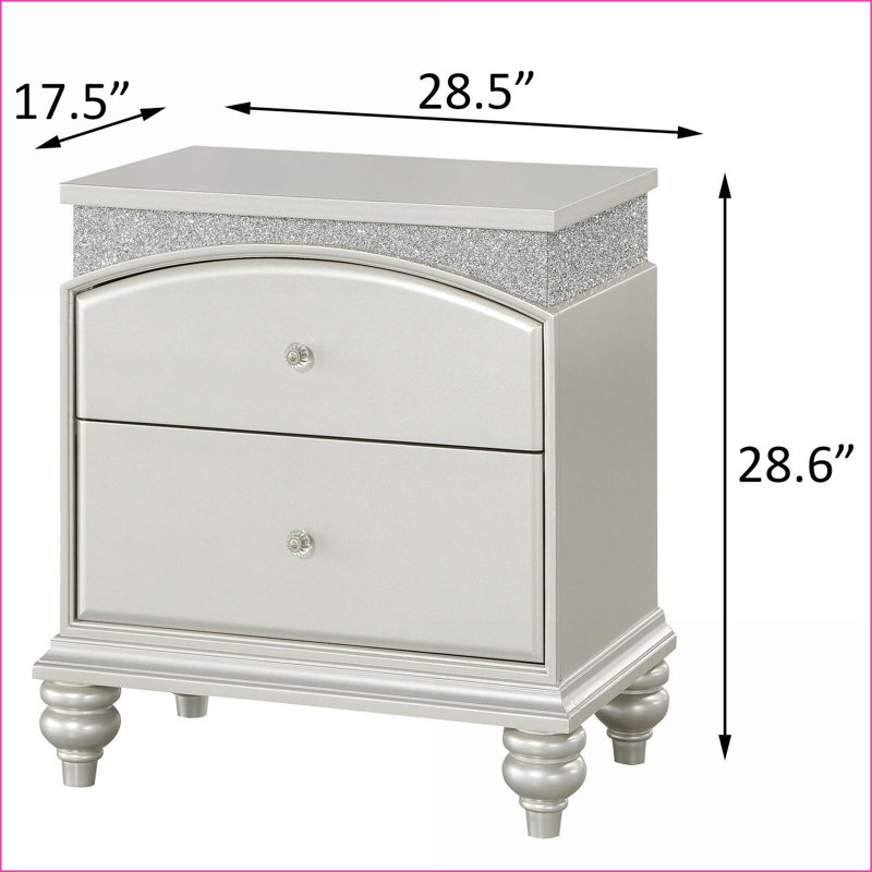 Table de chevet 2 tiroirs Platinum, Argent argent