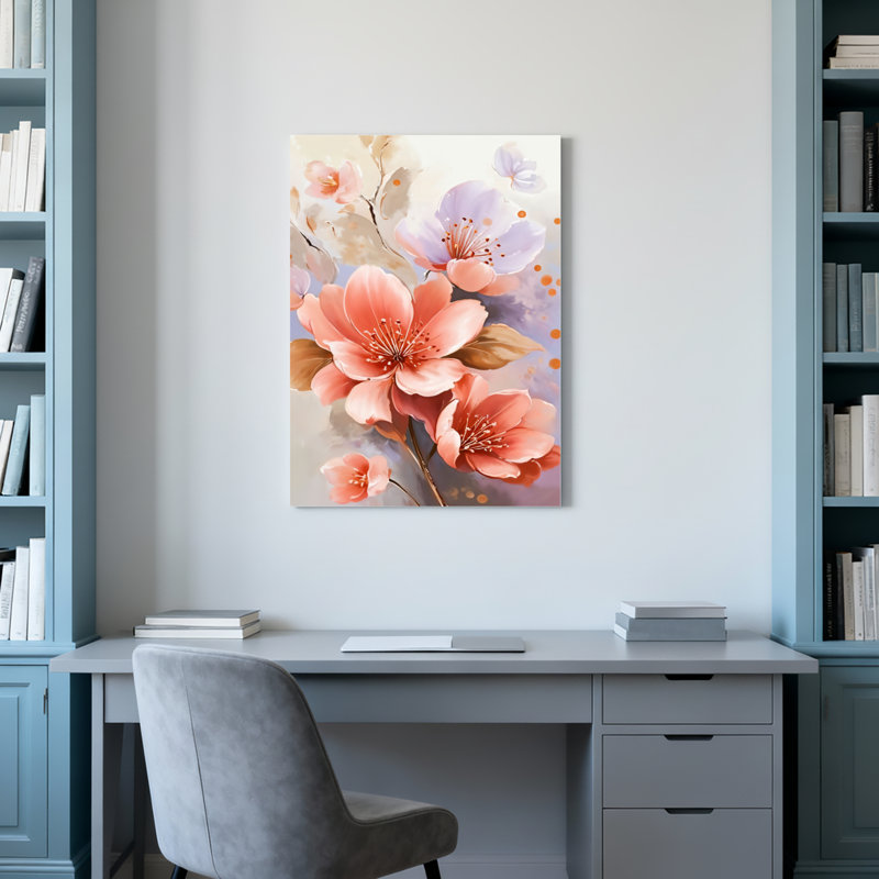 Ensemble de 1 tableau mural aquarelle de fleurs de cerisier, H 18 po x l 12 po