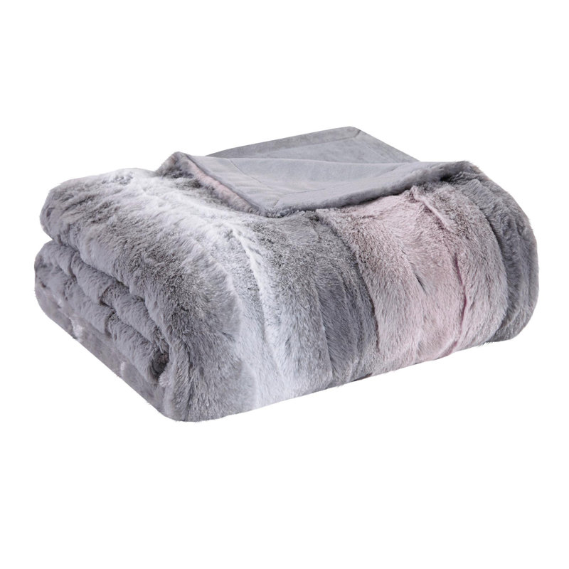 Couverture en fausse fourrure 1pc, Gris / Rose, Jeté