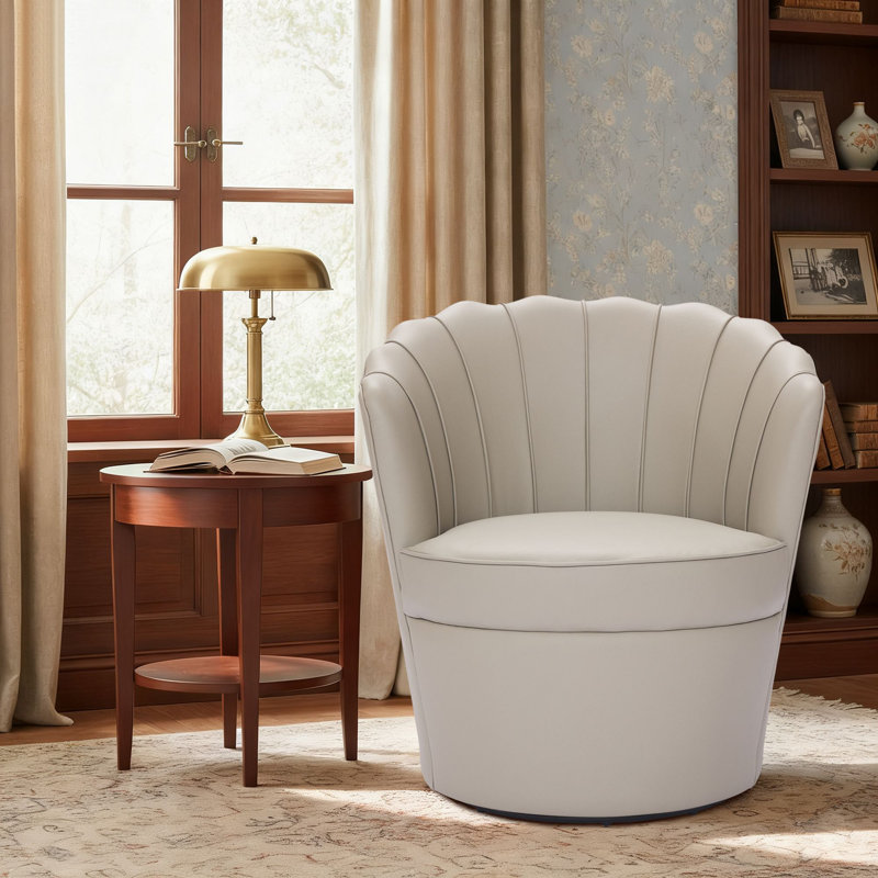 Fauteuil d'appoint rembourré en cuir véritable et fauteuil pivotant, Crème, crème