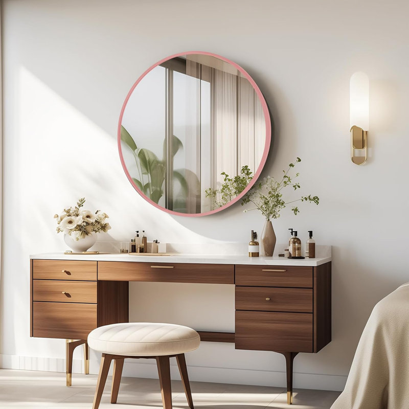 Aluminium Round Mirror, Pink