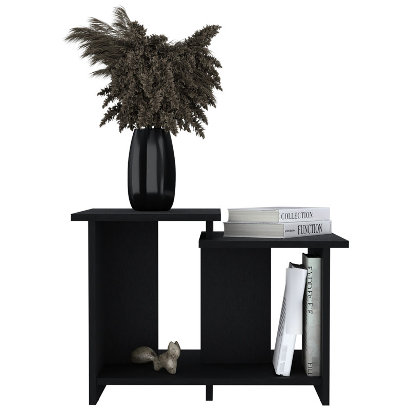 Table basse de 23,6 po avec tablette ouverte, espace de rangement pour bureau personnel, Noir, noir, noir, noir