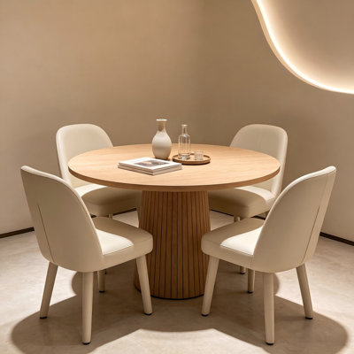 Table ronde de 119 cm (47 pouces) pour 4 personnes, style ferme moderne, avec piètement en bois, idéale pour la cuisine et le salon. Couleur naturelle.