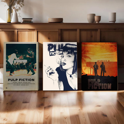 3PCS Wall Arts Posters Framed, Pulp Fiction Canvas Wall Art Set of 3, Classic Movie Poster Prints, Vintage Dance Scene Mia Wallace Silhouette Sunset Design, Home Decor for Living Room Bedroom Office, Ideal Gift for Film Lovers