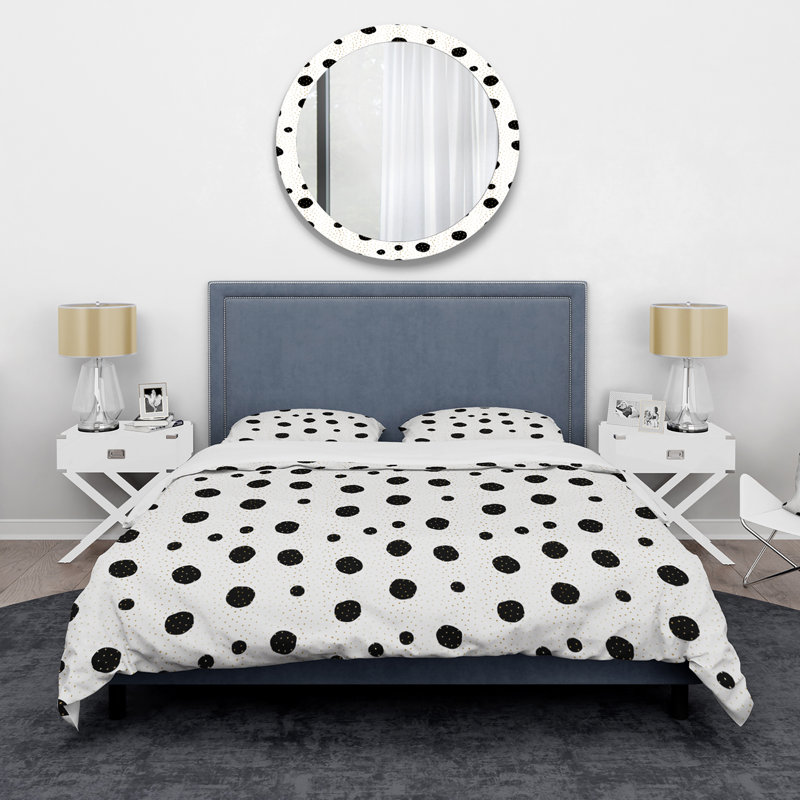 Cercles noirs avec pois dorés II - ensemble de housse de couette moderne - microfibre de polyester
