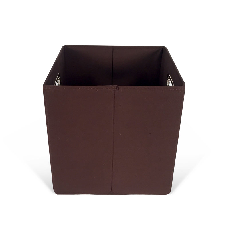 Brown Tweed Fabric Cube Storage Bin with Grommet Handles