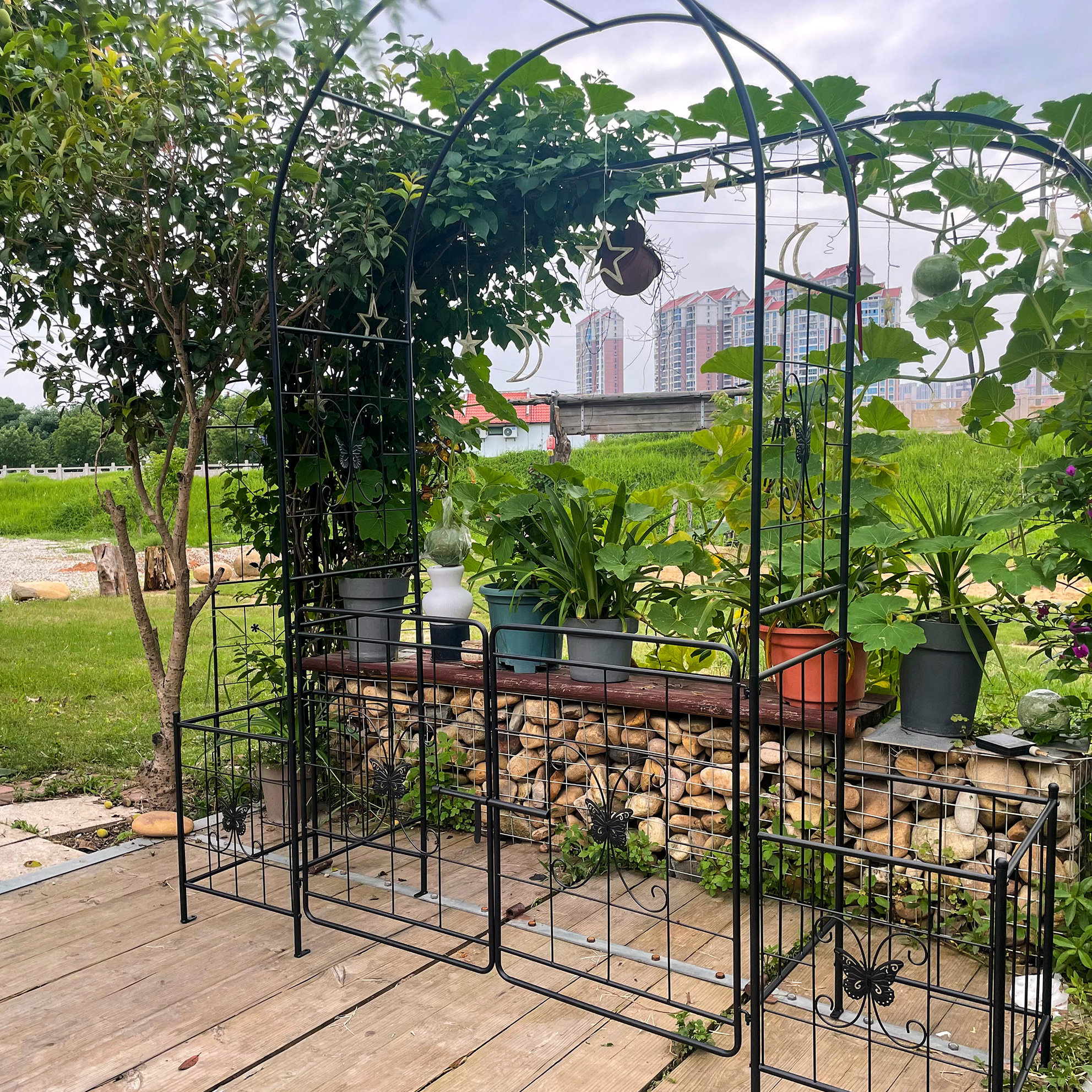 Red Barrel Studio 7.15Ft Metal Garden Arch With Gate, Easy Assembly For ...