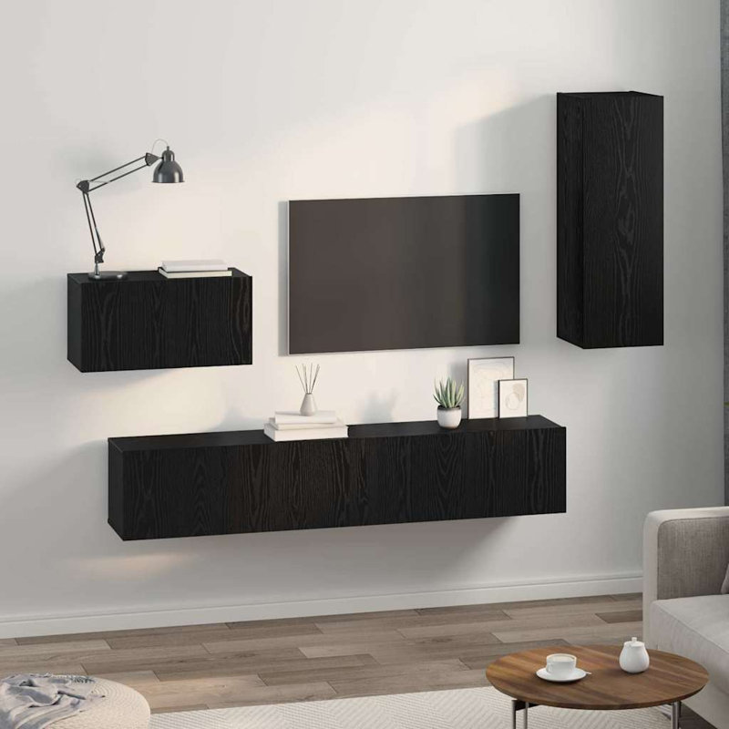 Wall TV Cabinet Wall-Mounted 4 Pcs 200 X 30 X 30 Cm, Black Oak