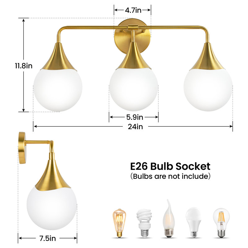 Kanza Dimmable Bathroom Vanity Light, Gold, 3