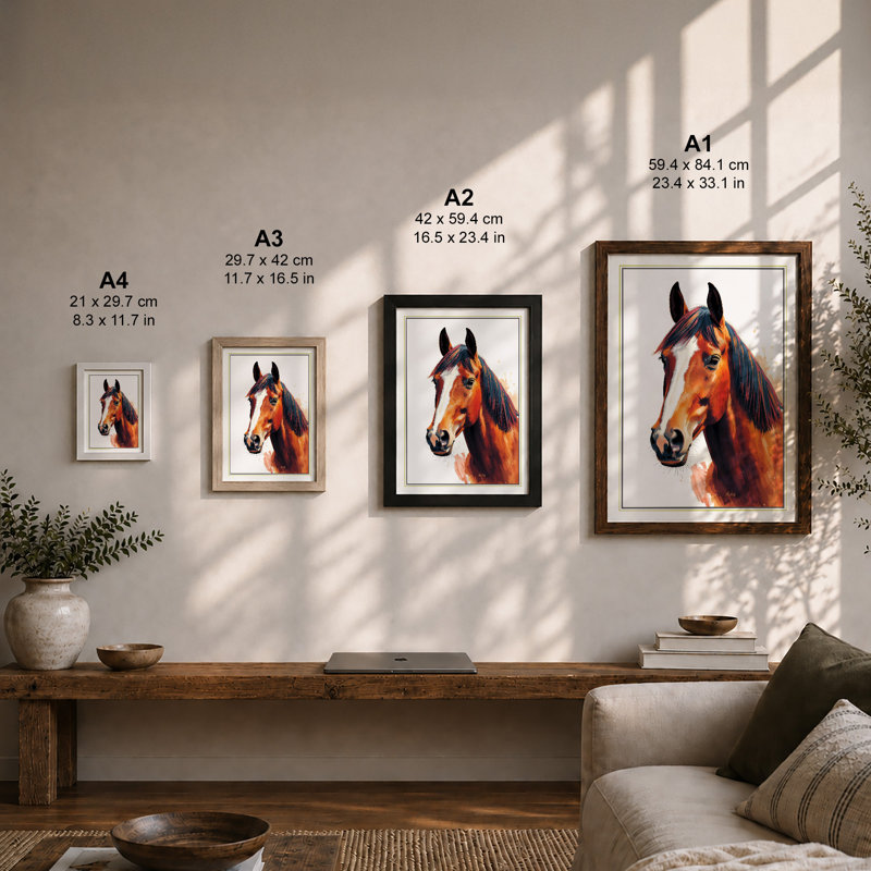 Noble Steed Modern - Framed Print, A3 - 42.0 x 29.7 cm, White
