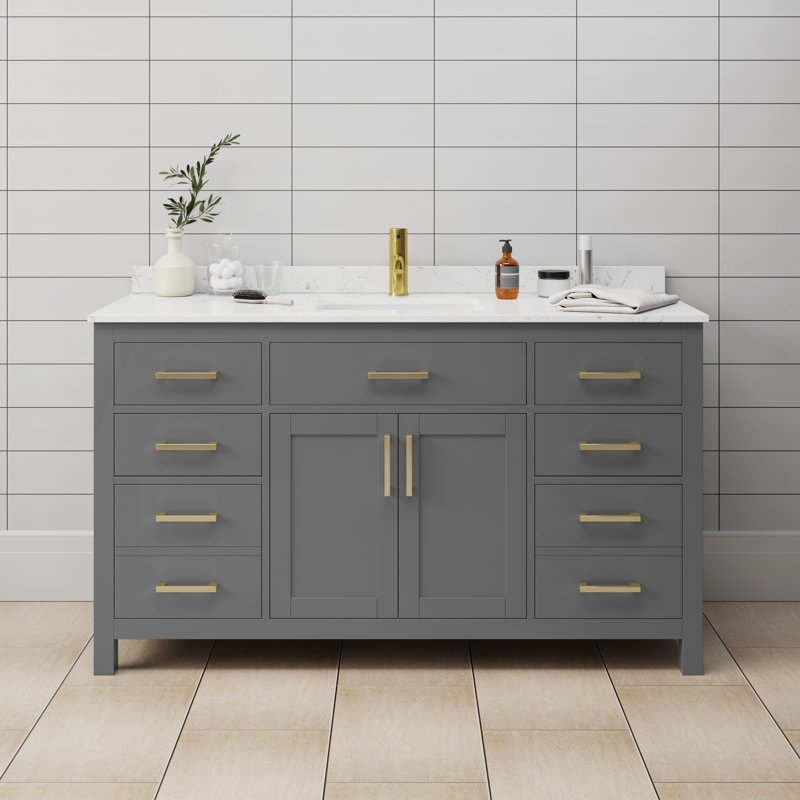 Beckett 60" Single Bathroom Vanity Set, Carrara Cultured Marble, Dark Gray, Brushed Gold