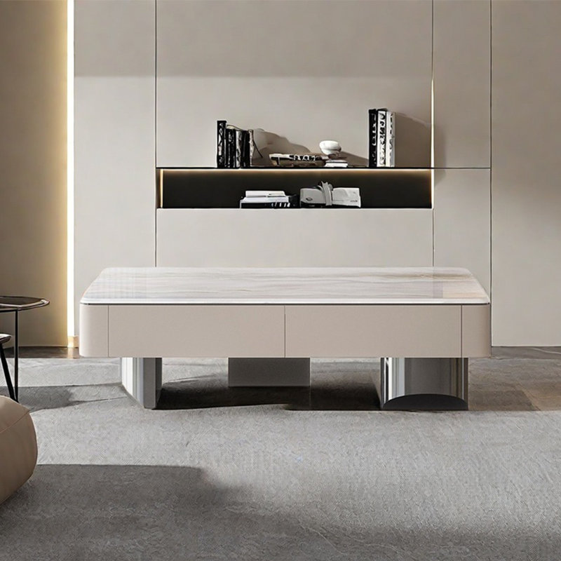 Table basse rectangulaire en pierre micro-cristalline, Blanc, H 17,7 po x L 47,2 po x l 23,6 po