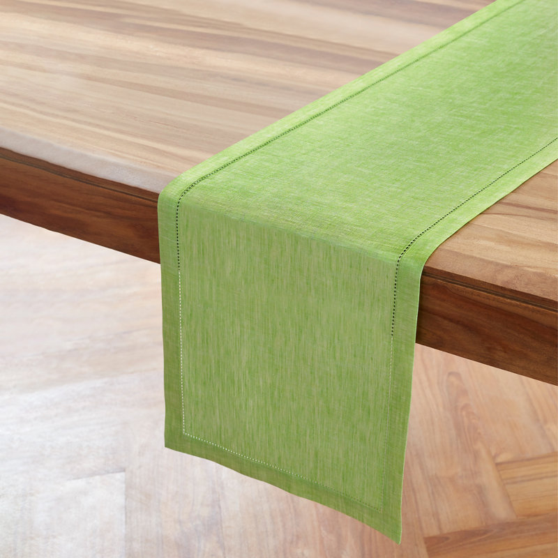 Milan - 100% Pure Linen Table Runner, Chambray Lime Green, 90" x 14"