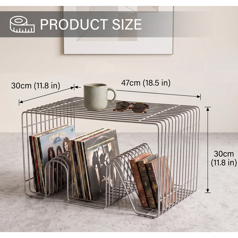 Table d'appoint moderne en métal avec porte-revues et cube de rangement en fil métallique, table d'appoint argentée en forme de NM pour salon, chambre et bureau