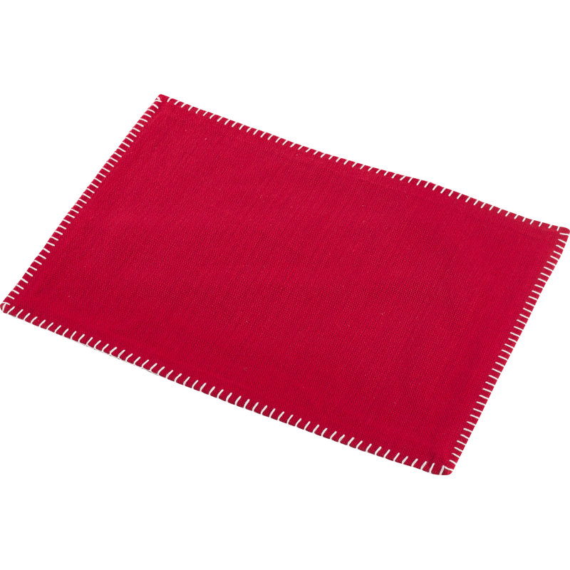 Red Whip Stitched Cotton Rectangular Placemats, 13" x 19" (Set of 4)