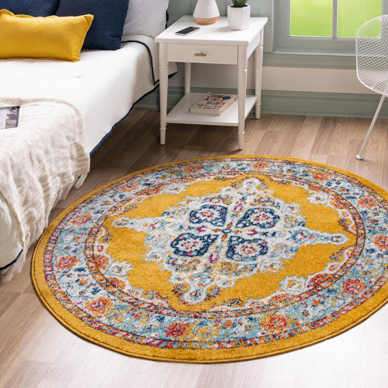 Tapis oriental jaune Armgard, Rond 5 pi