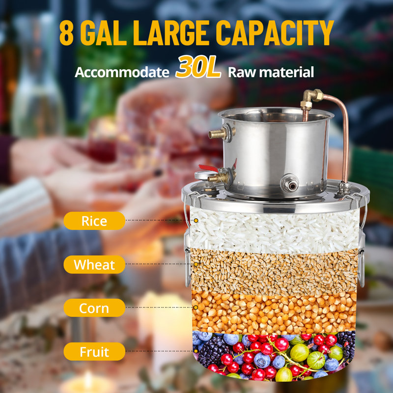 Distillateur d'alcool avec pompe de circulation, 8 gallons