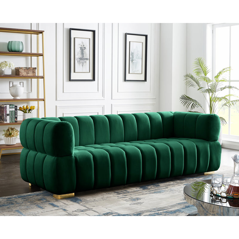 Carlan 91" Velvet Tuxedo Arm Sofa, Green Velvet
