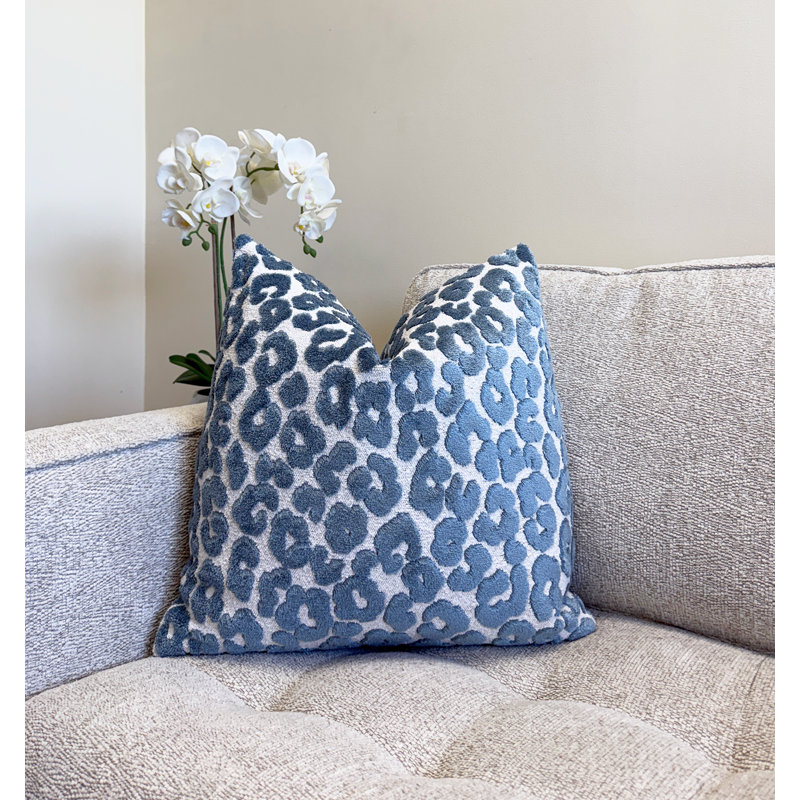 Velvet Leopard Throw Pillow Cover, 20" H x 20" W, Blue Animal Print