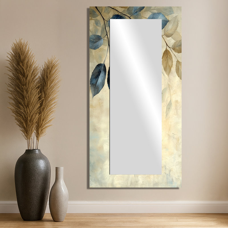 Faded Sepia Leaves II - Floral Decorative Mirror Wall Art - Printed On Metal, 28" x 55"