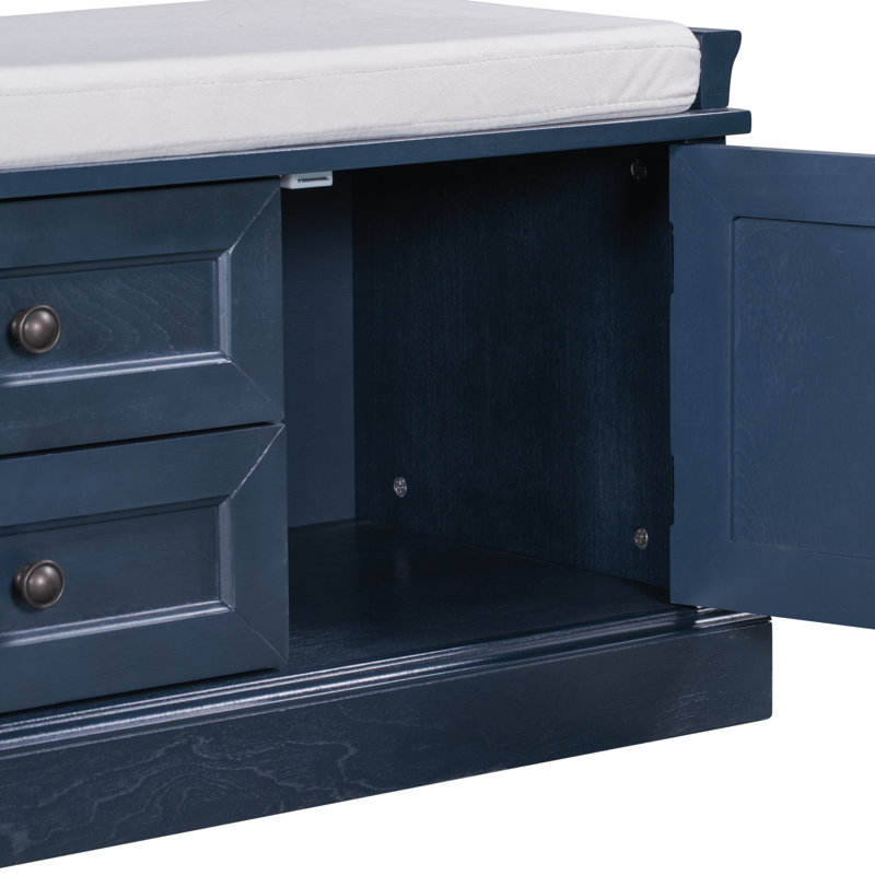 Banc de rangement en velours, Bleu marine antique