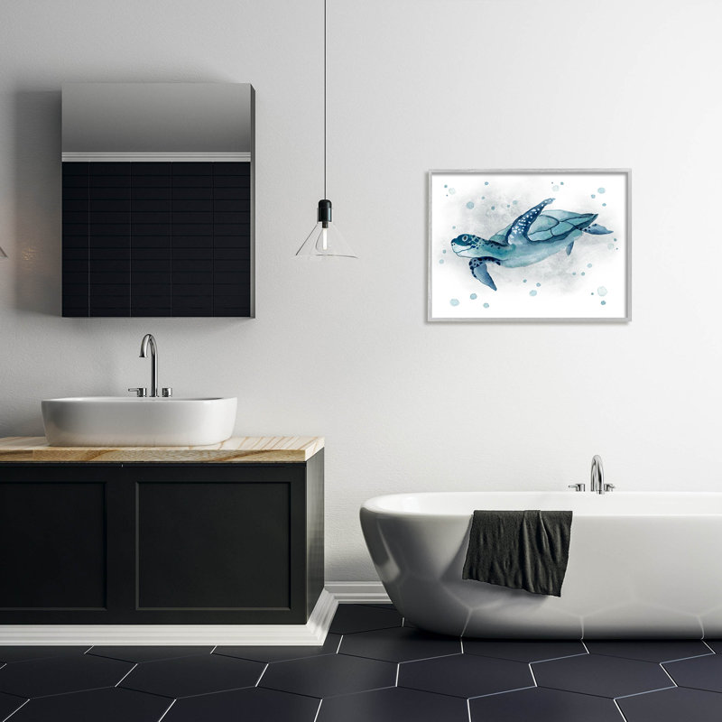 «Sea Life», art giclée par Janet Tava, H 24 po x l 30 po x P 1,5 po, Cadre flottant gris lustré