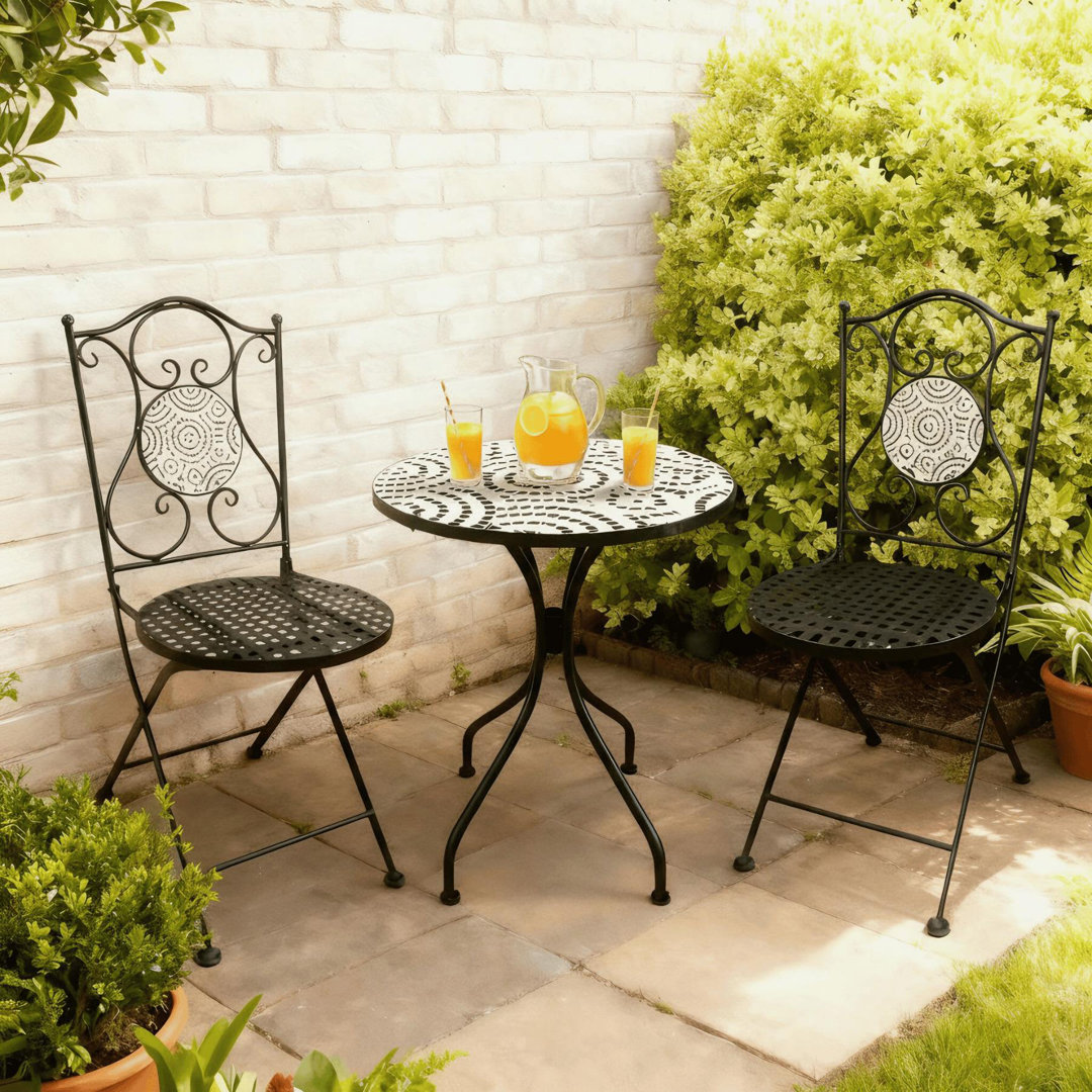 Carlton Mosaic Patio Bistro Table & Folding Chairs Set