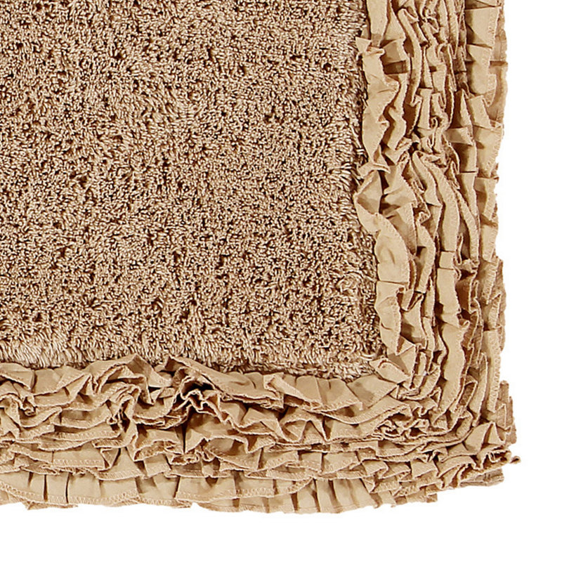 Courson Premium 100% Cotton 1775 GSM 5-Piece Bath Rug Set, OEKO-TEX® Certified, Non-Slip Spray Latex Backing, Plush Tufted Ruffle Pattern, Super Absorbent, Machine Washable Bathroom Rugs, Beige